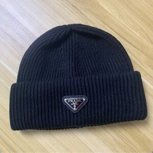 Prada Black Ribbed Beanie